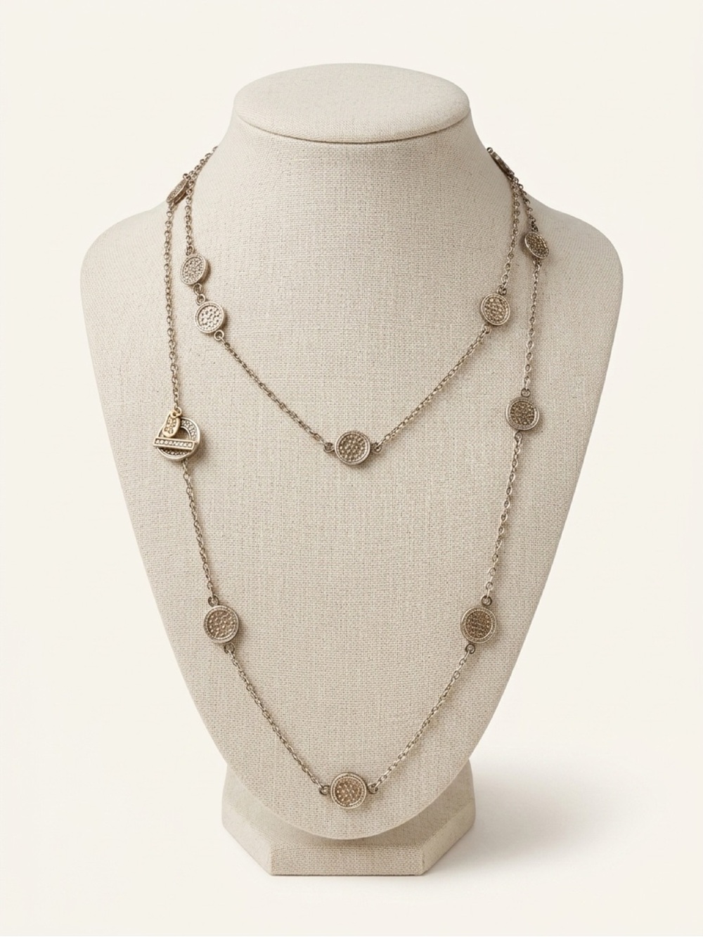 Anna Beck Classic Two Tone 18k Gold Sterling Silver Long Station. Necklace 36’